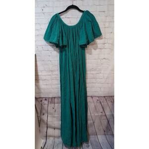 Amerikan Climax Green Pleated Gauze 70's Flowy Kaftan Maxi Dress Women's OS READ